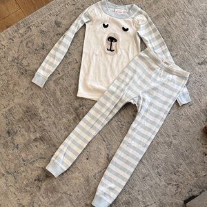 Hanna Andersson White and Light Blue Bear Pajama Set